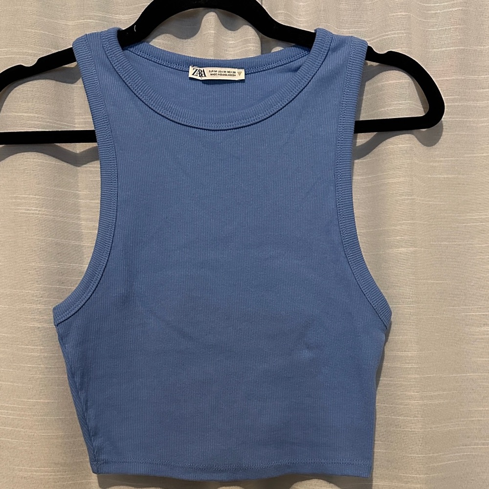 Zara Sky Blue Ribbed Crop Top